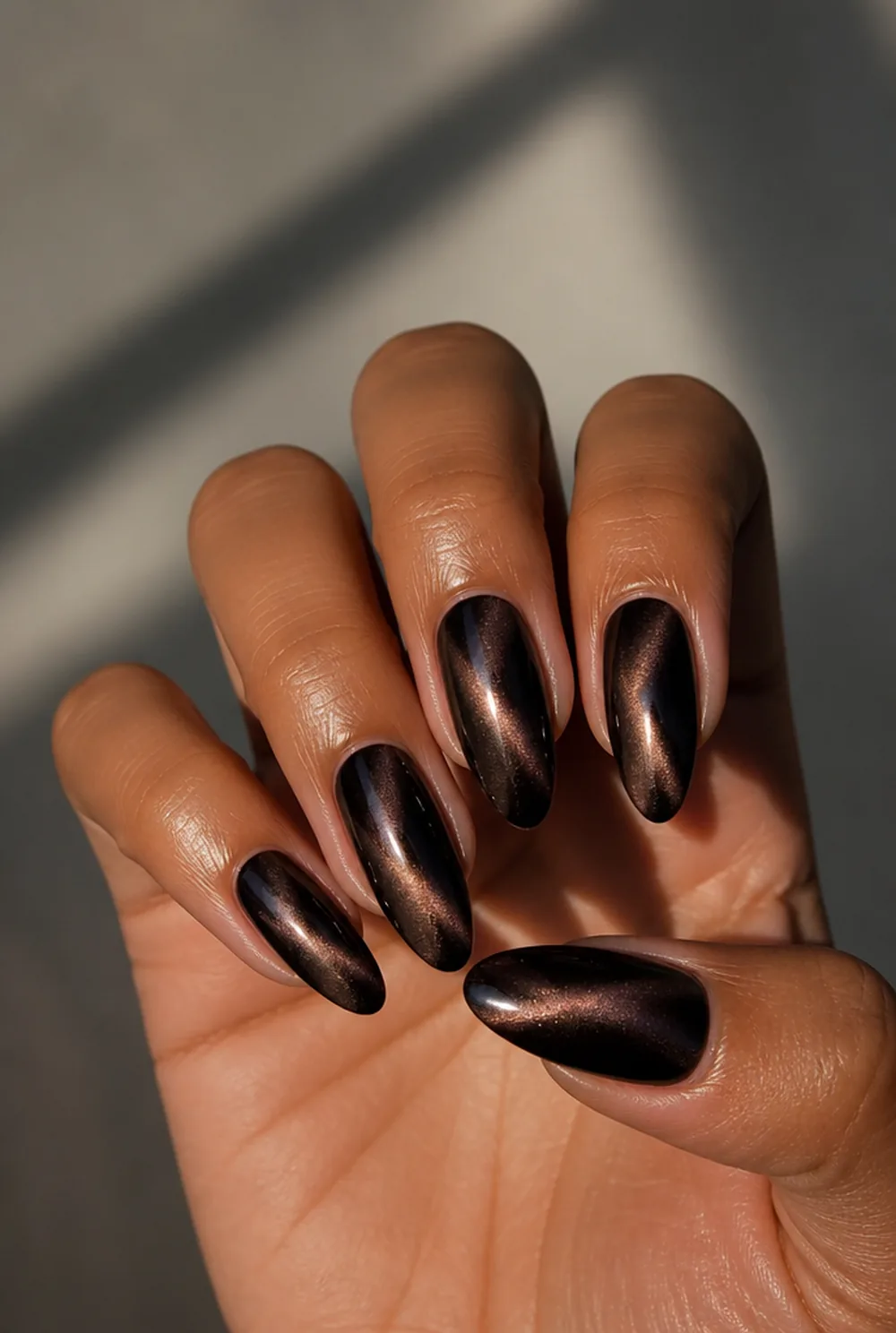 diagonal streak nail art on olive skin long length - PolishedAndPrettyNails.com diagonal streak nail art on olive skin, long length
