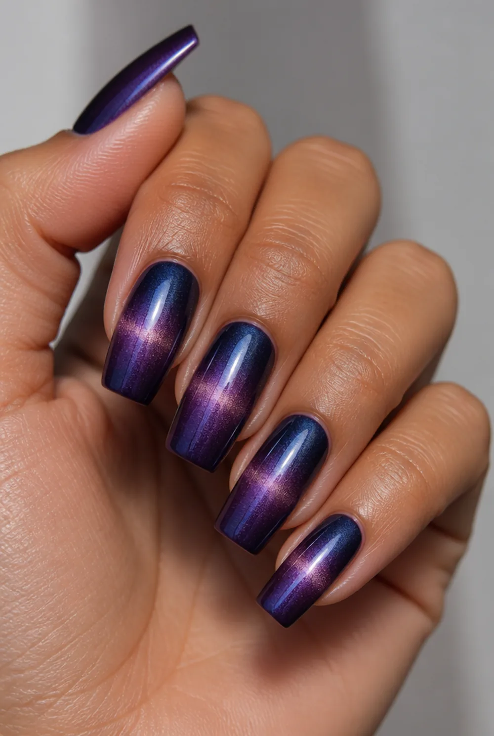 cat eye ombre nail art on olive skin long length - PolishedAndPrettyNails.com cat eye ombre nail art on olive skin, long length