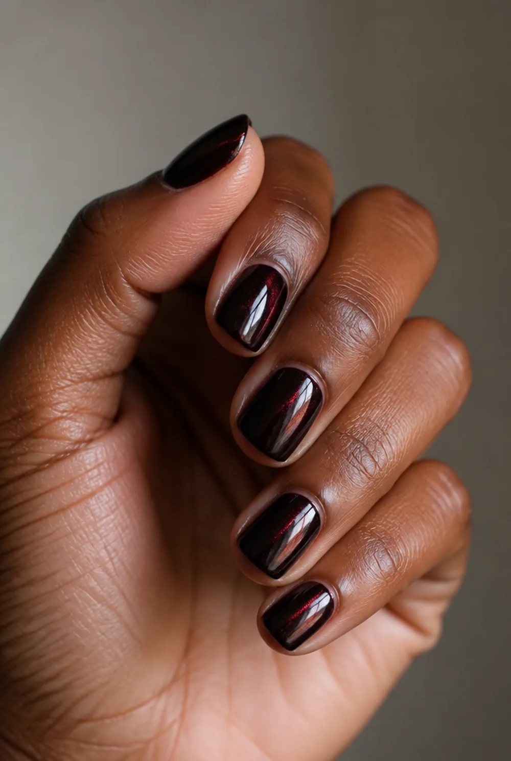 black cherry nail art on deep brown skin - PolishedAndPrettyNails.com black cherry nail art on deep brown skin