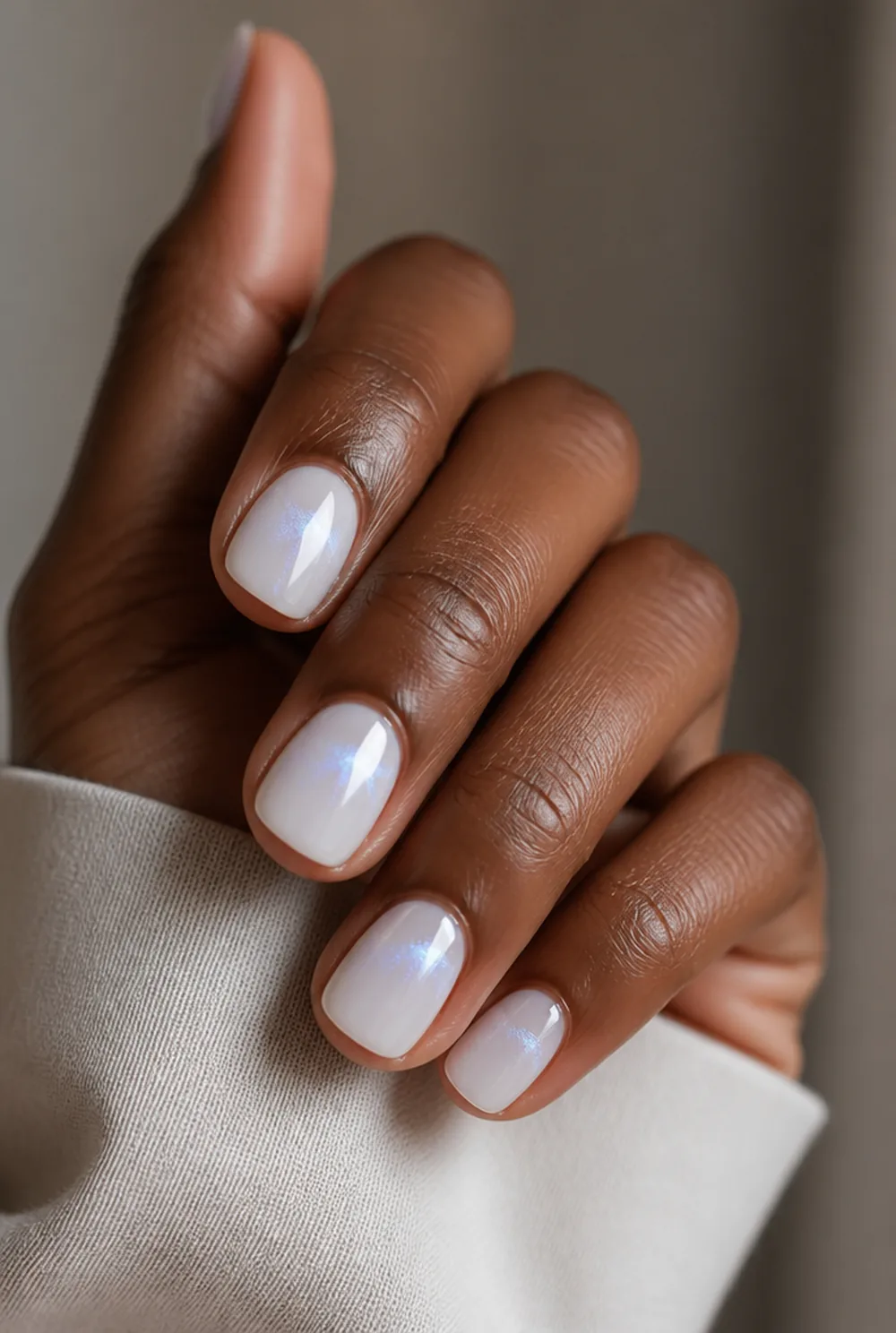 moonstone white nail art on deep brown skin - PolishedAndPrettyNails.com moonstone white nail art on deep brown skin