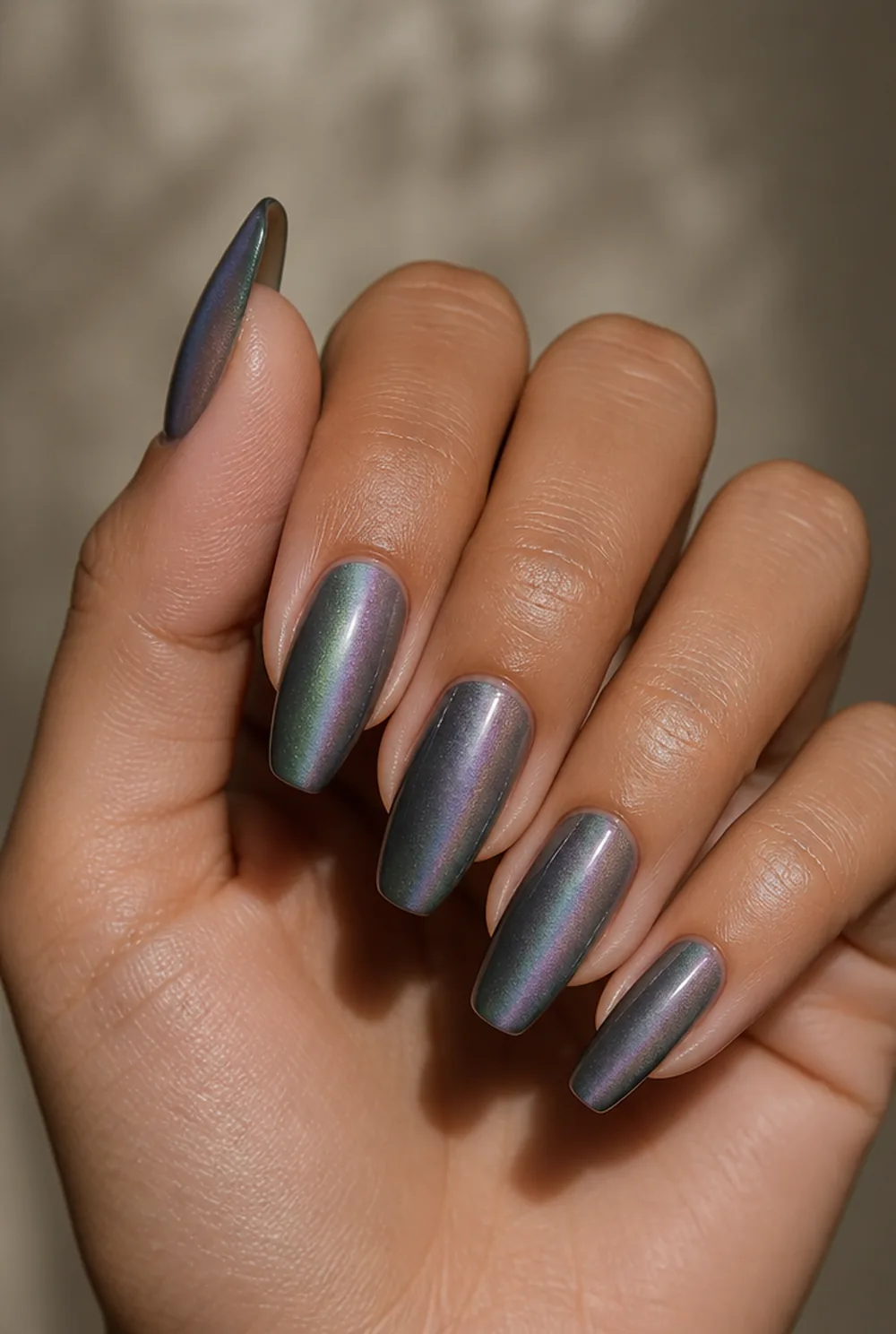 aura cat eye combo nail art on olive skin long length - PolishedAndPrettyNails.com aura cat eye combo nail art on olive skin, long length