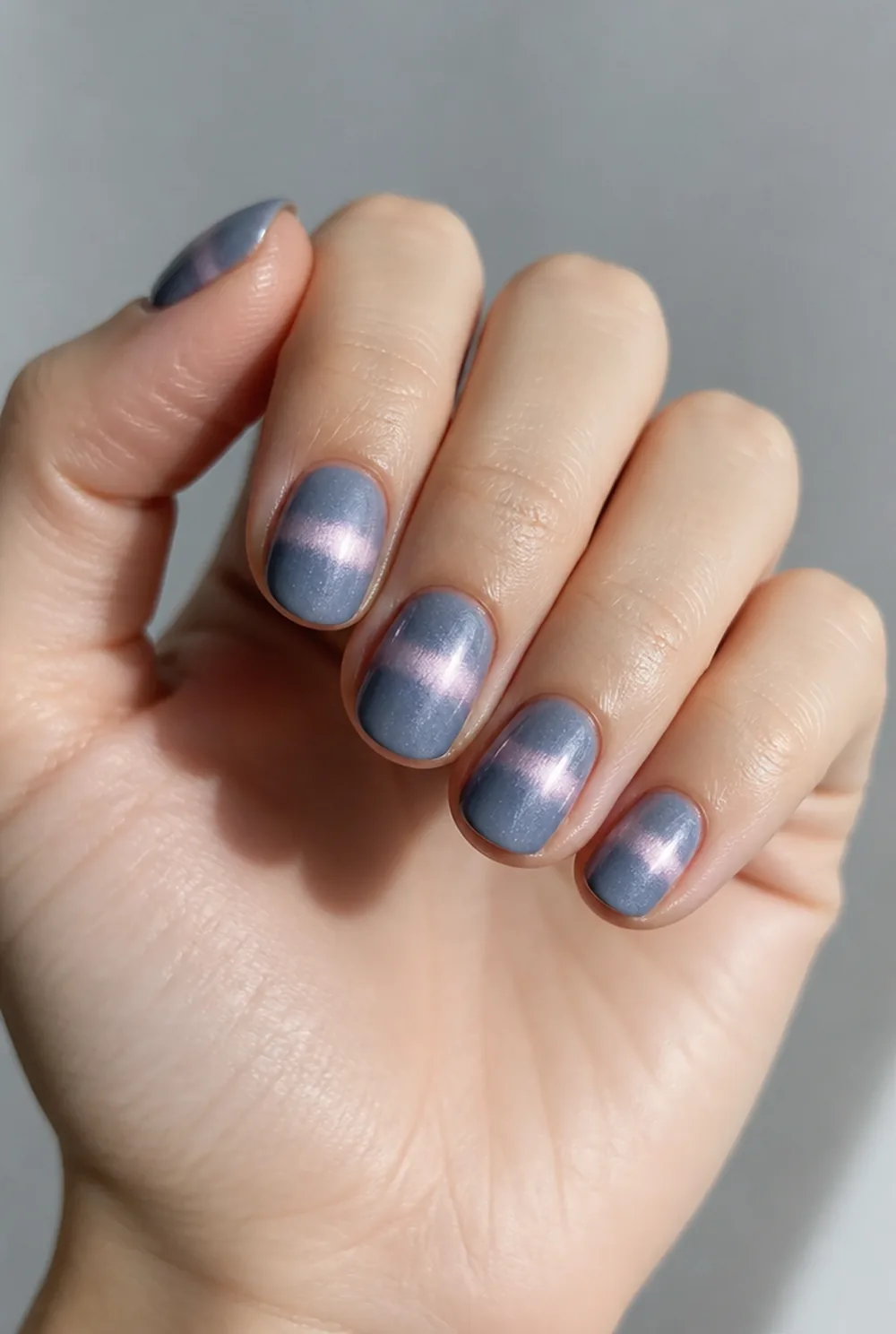 aura cat eye combo nail art on fair skin short length - PolishedAndPrettyNails.com aura cat eye combo nail art on fair skin, short length