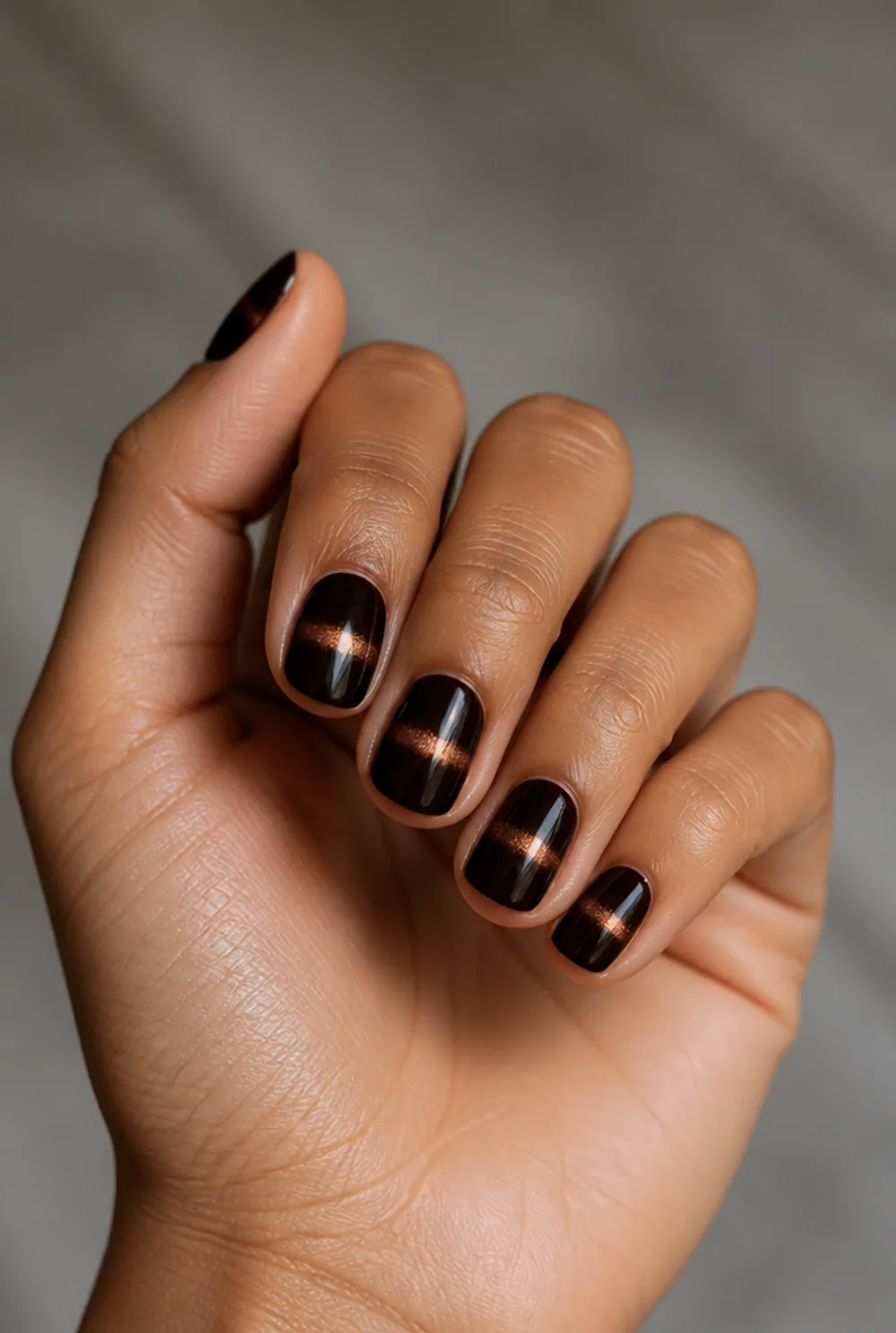 short-nail cat eye nail art on olive skin long length - PolishedAndPrettyNails.com short-nail cat eye nail art on olive skin, long length