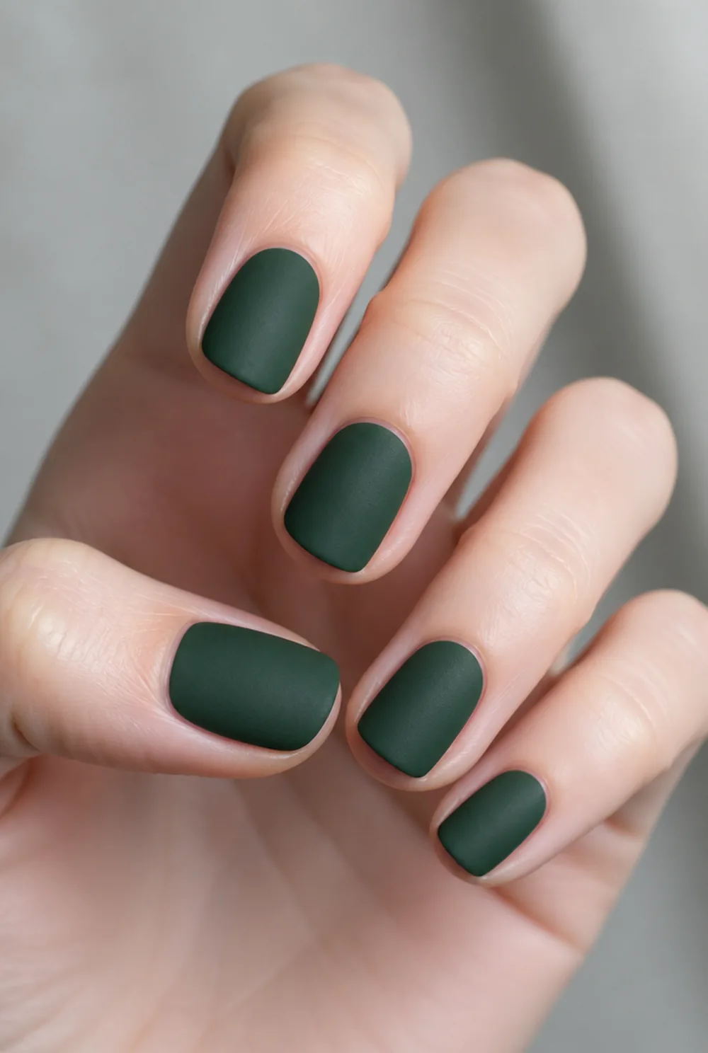 matte forest green nail art on fair skin short length - PolishedAndPrettyNails.com matte forest green nail art on fair skin, short length