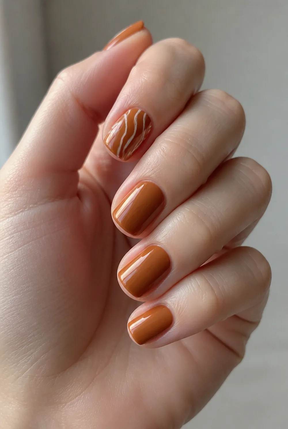 gingerbread piping nail art on fair skin short length - PolishedAndPrettyNails.com gingerbread piping nail art on fair skin, short length