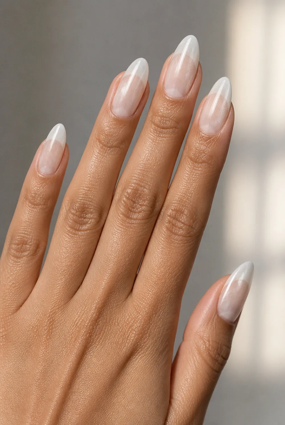 frosted glass nail art on olive skin long length - PolishedAndPrettyNails.com frosted glass nail art on olive skin, long length