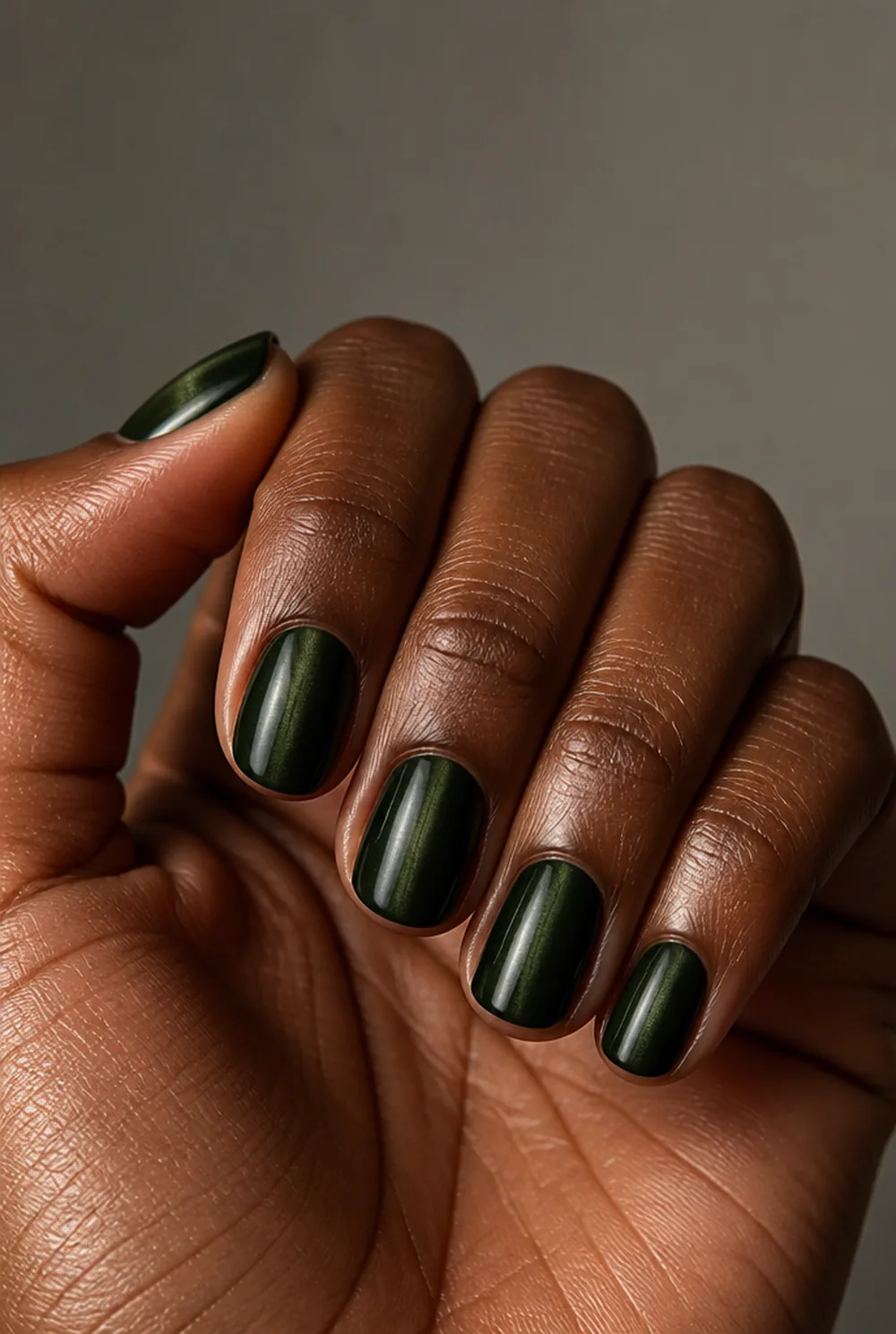 emerald velvet cat eye nail art on deep brown skin - PolishedAndPrettyNails.com emerald velvet cat eye nail art on deep brown skin