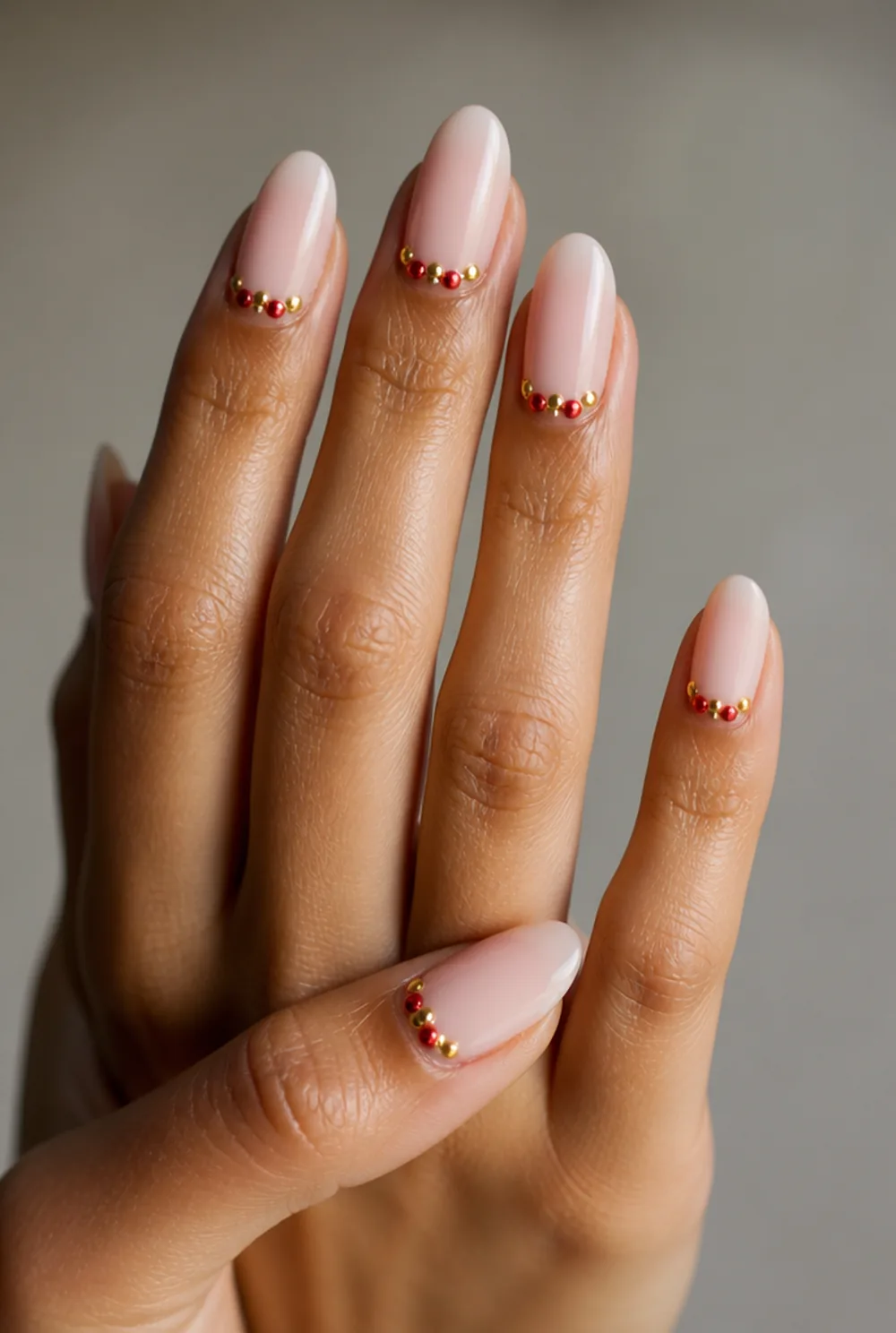 subtle ornament dots nail art on olive skin long length - PolishedAndPrettyNails.com subtle ornament dots nail art on olive skin, long length