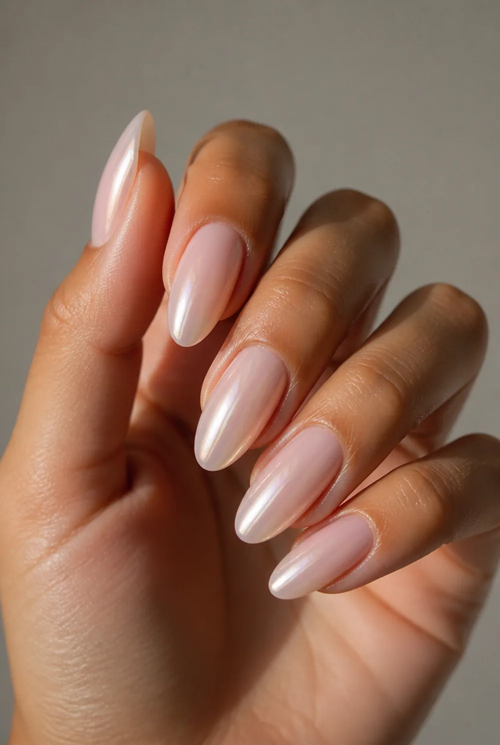 classic glazed donut nail art on olive skin, long length
