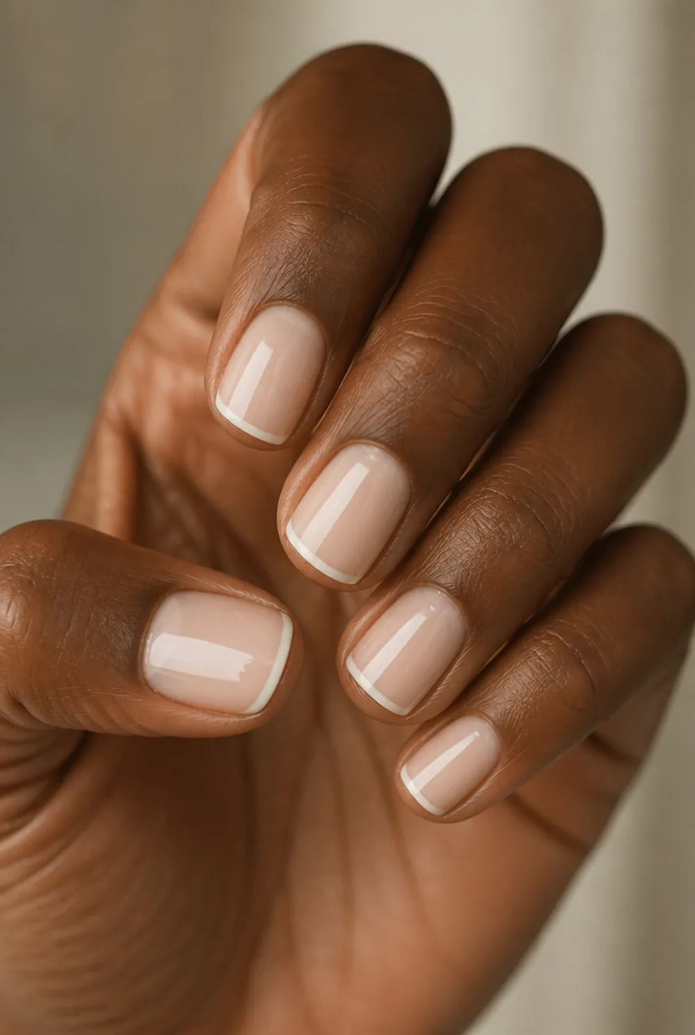 ivory micro french nail art on deep brown skin