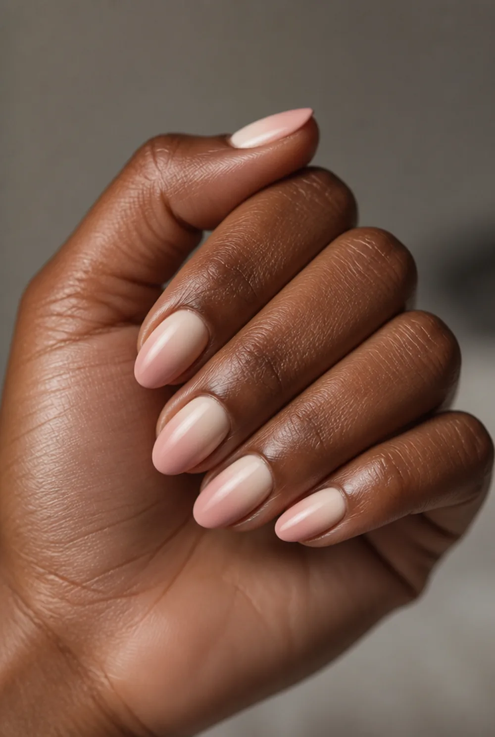 blush ombre nail art on deep brown skin