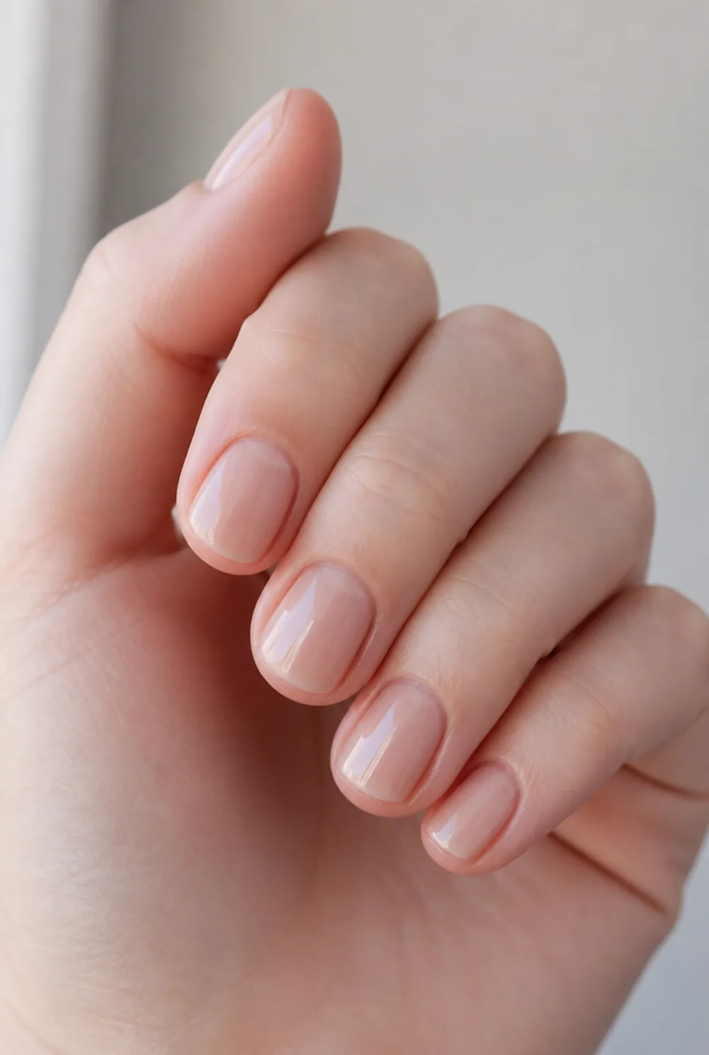 nude jelly shorties nail art on fair skin, short length