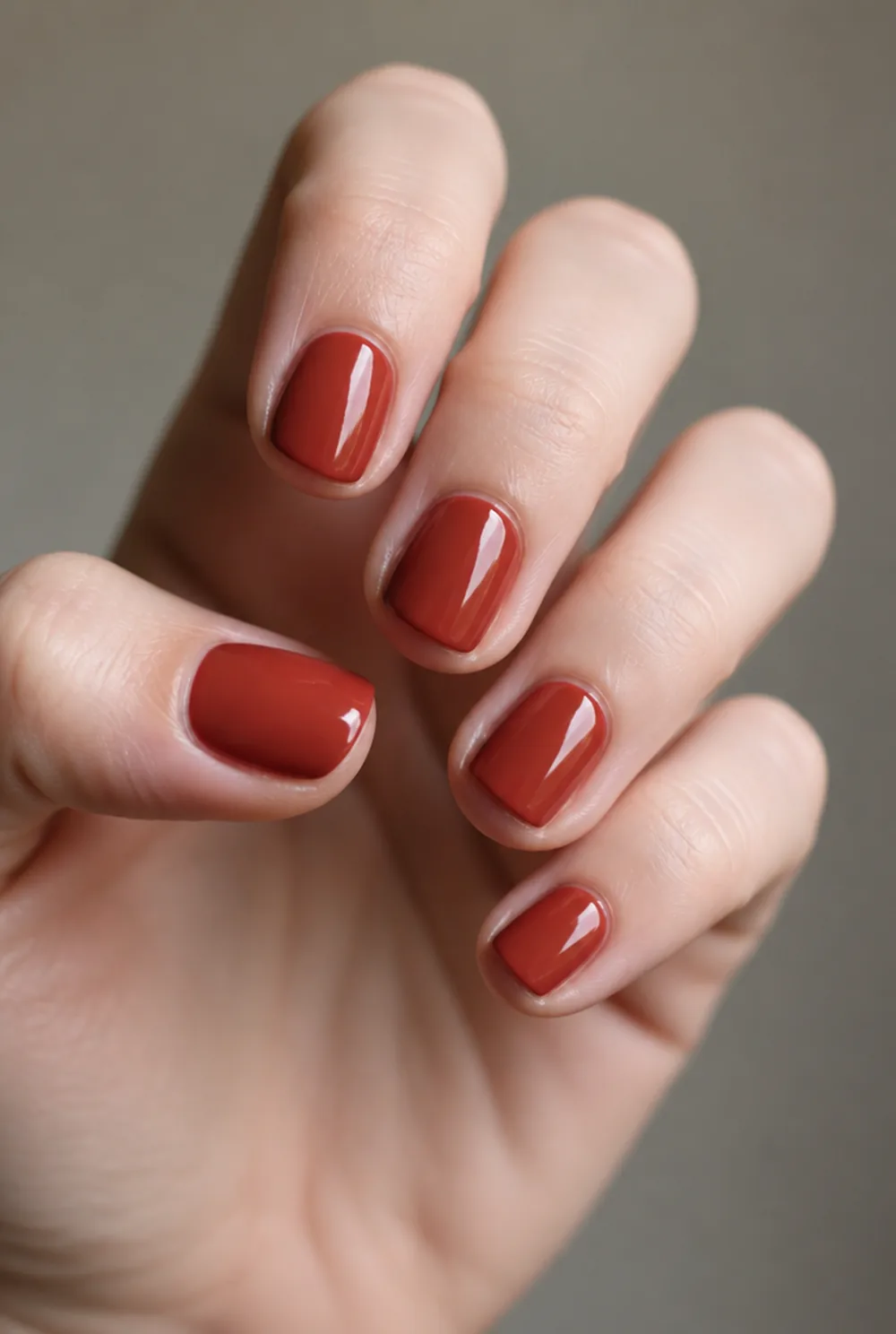 brick red for fall nail art on fair skin, short length