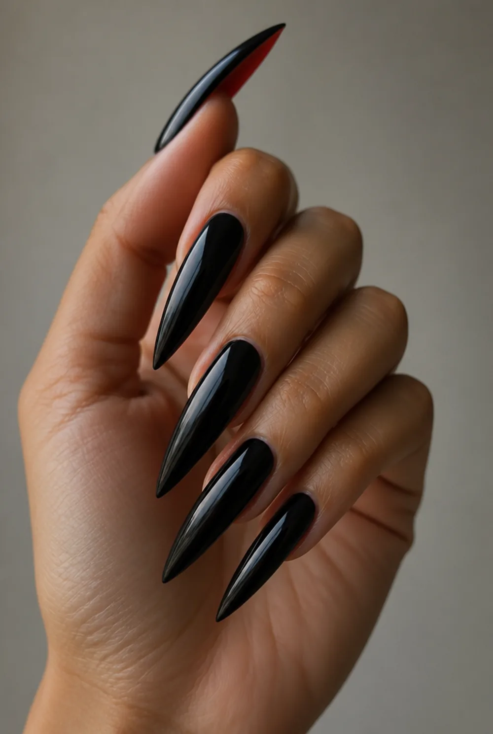 louboutin nails nail art on olive skin, long length