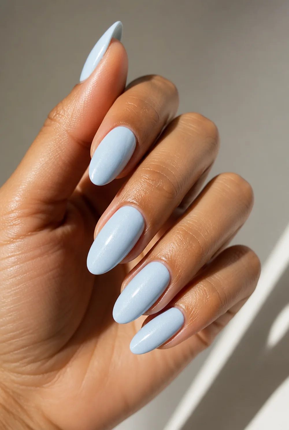 cinderella blue nail art on olive skin, long length