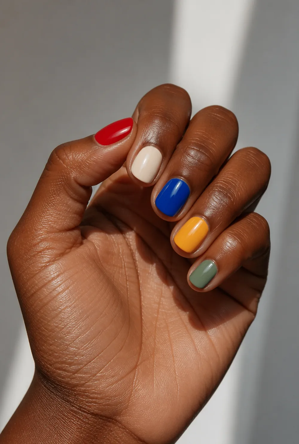 snow white skittle nail art on deep brown skin