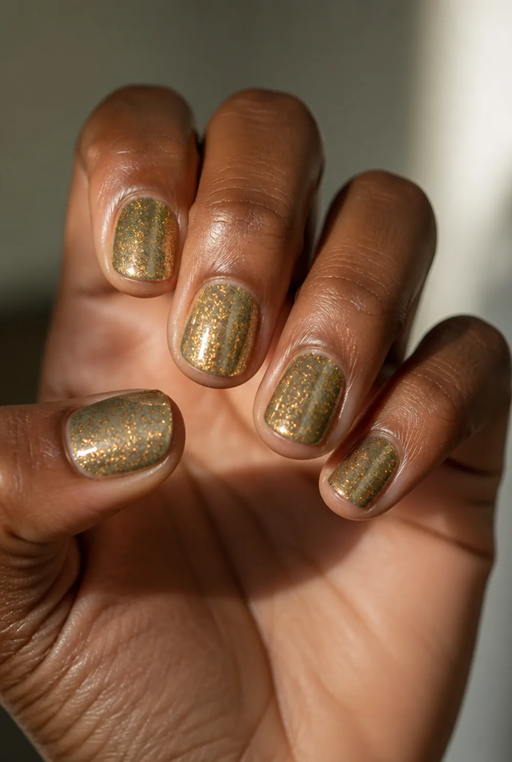 tinker bell green nail art on deep brown skin