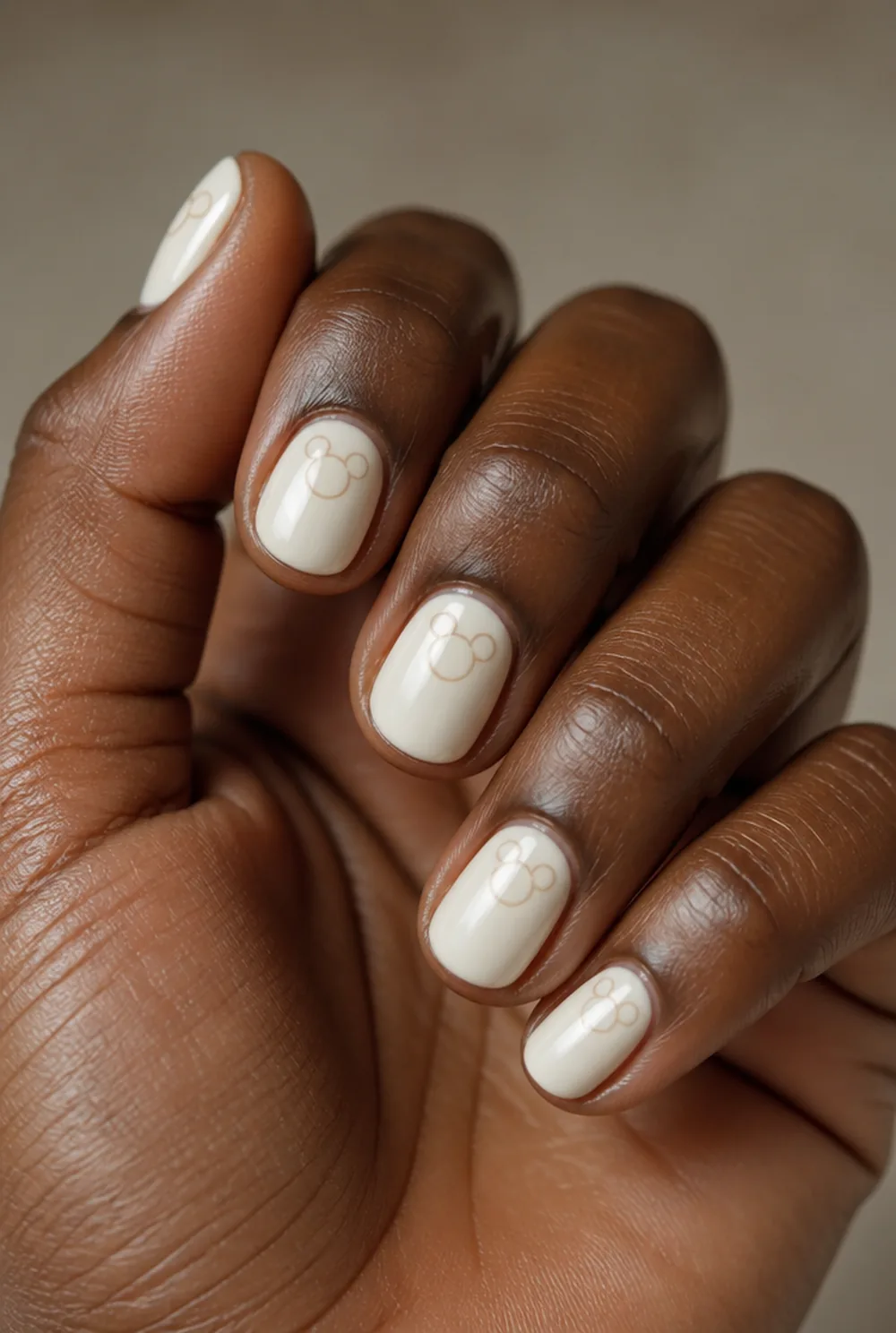 hidden mickey negative space nail art on deep brown skin