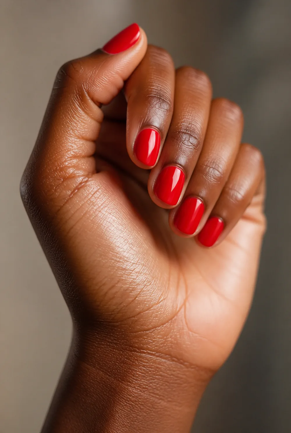 balloon red gloss nail art on deep brown skin