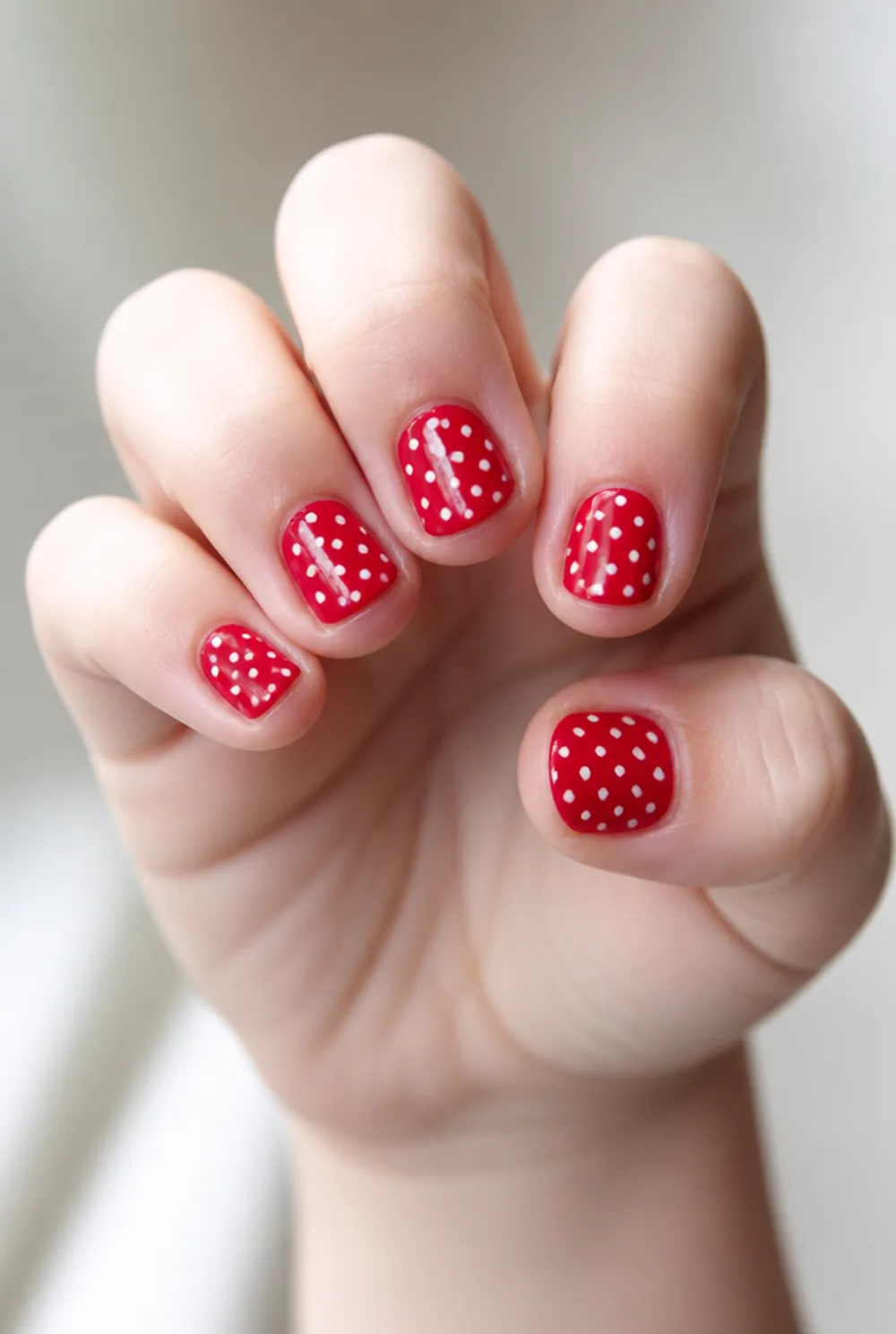 kids' peel-off dots nail art on fair skin, short length