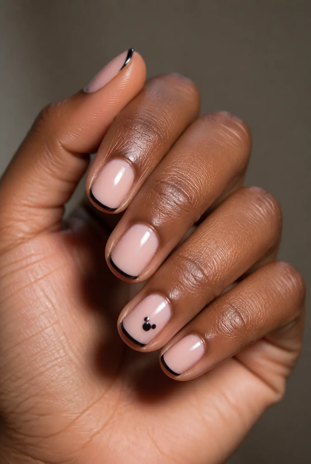 mickey micro french nail art on deep brown skin