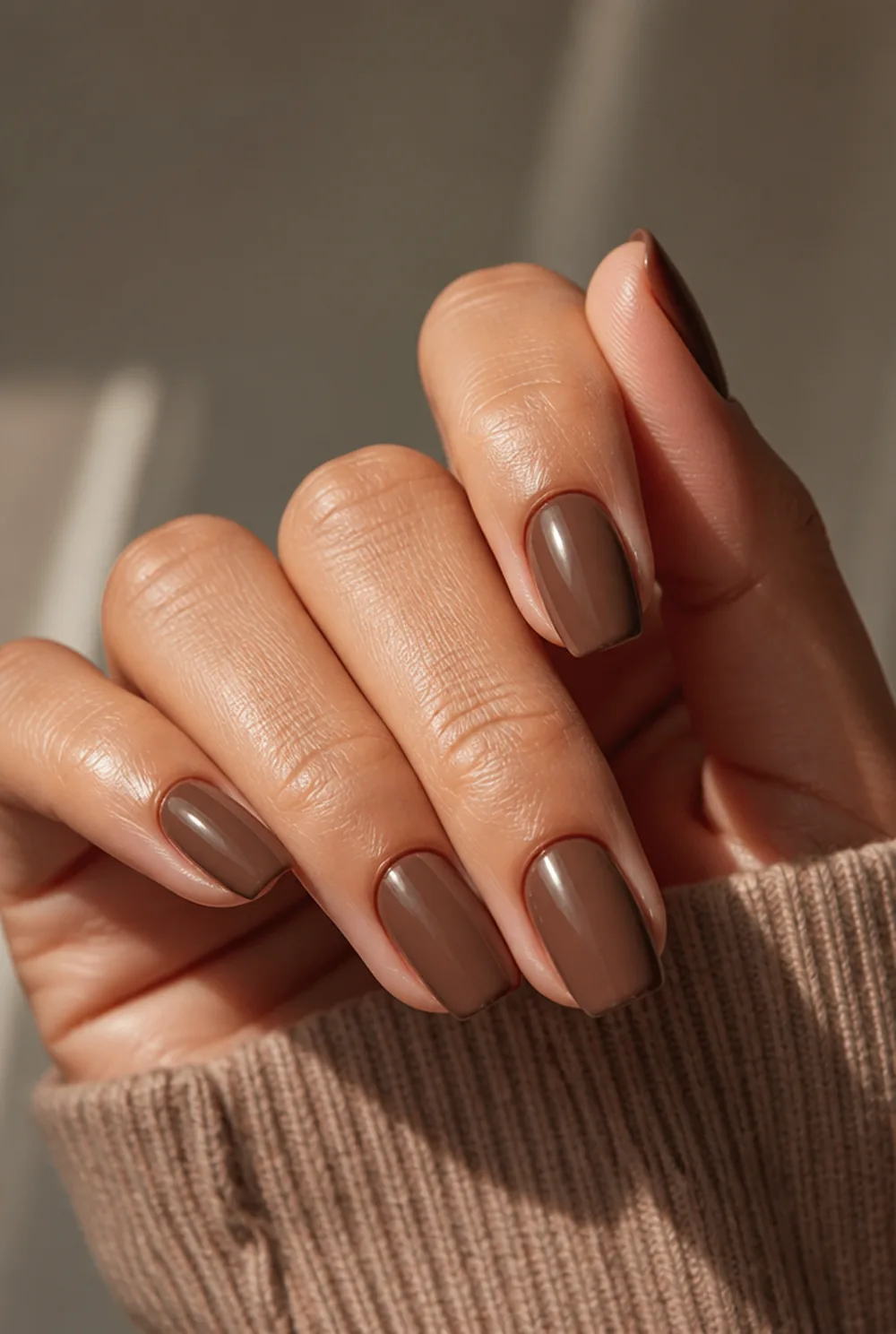 chocolate cream nail art on olive skin, long length