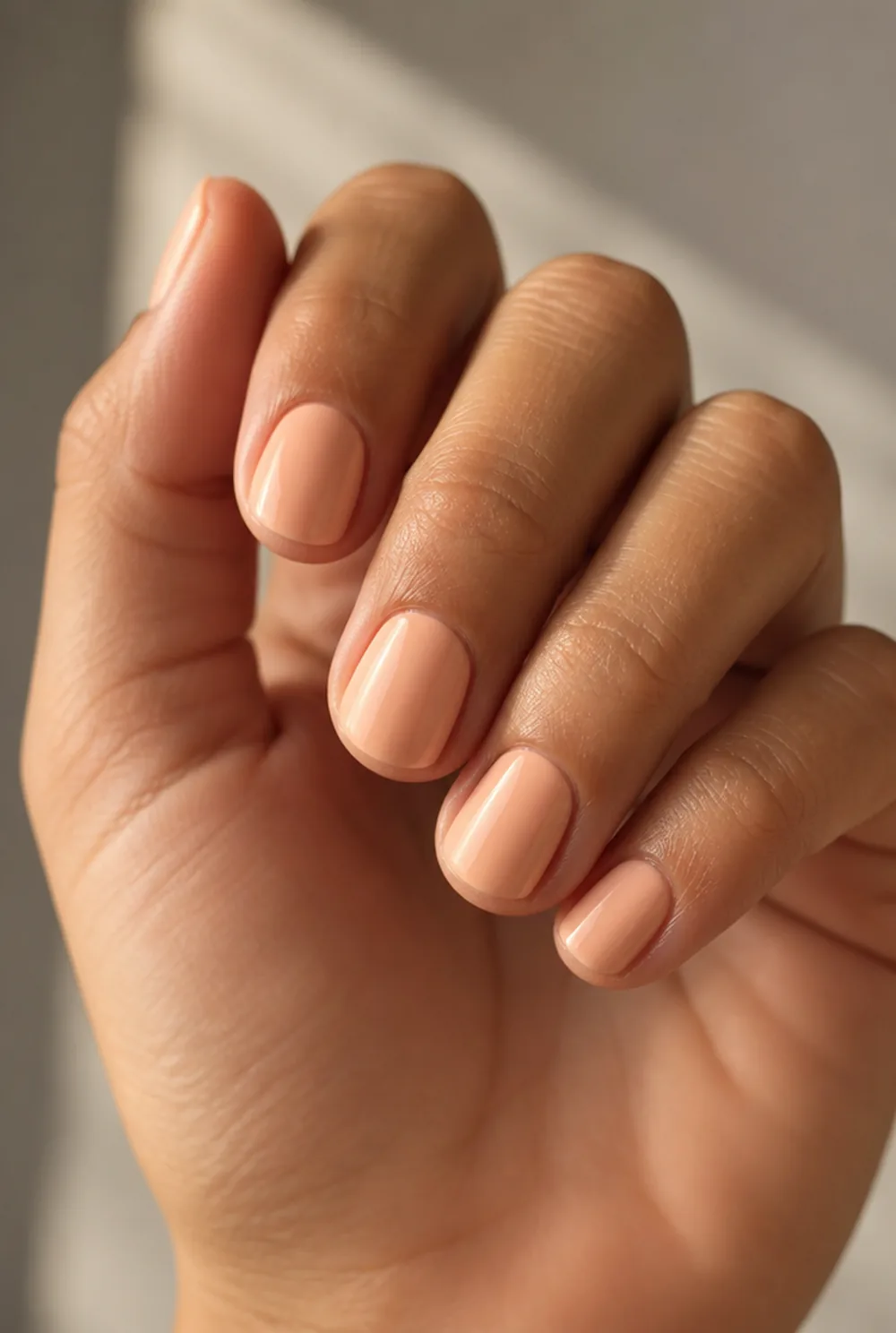 peach whip nail art on olive skin, long length