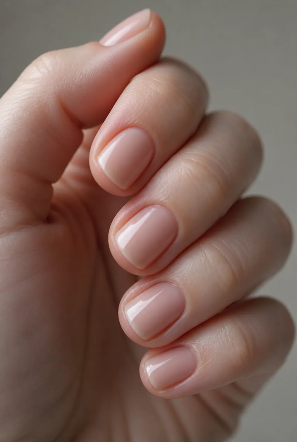 clear high-gloss nail art on fair skin, short length