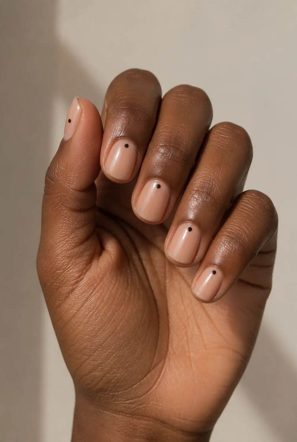 single dot accent nail art on deep brown skin