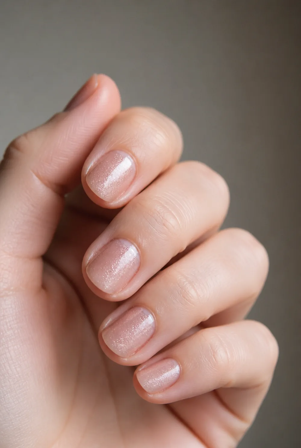 shimmer wash nail art on fair skin, short length
