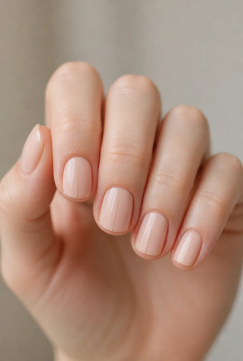 tone-on-tone stripe nail art on fair skin, short length
