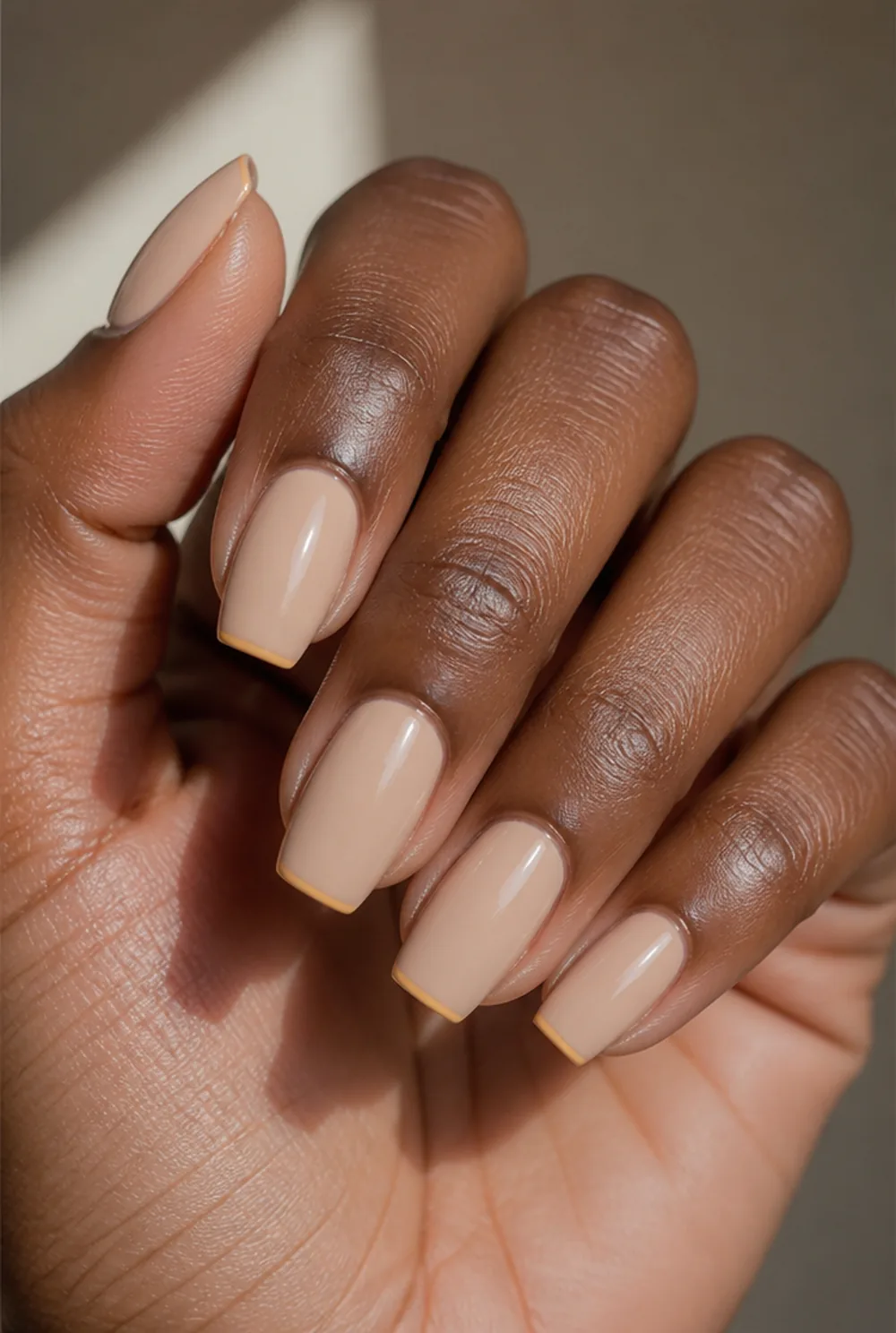 mustard micro french nail art on deep brown skin