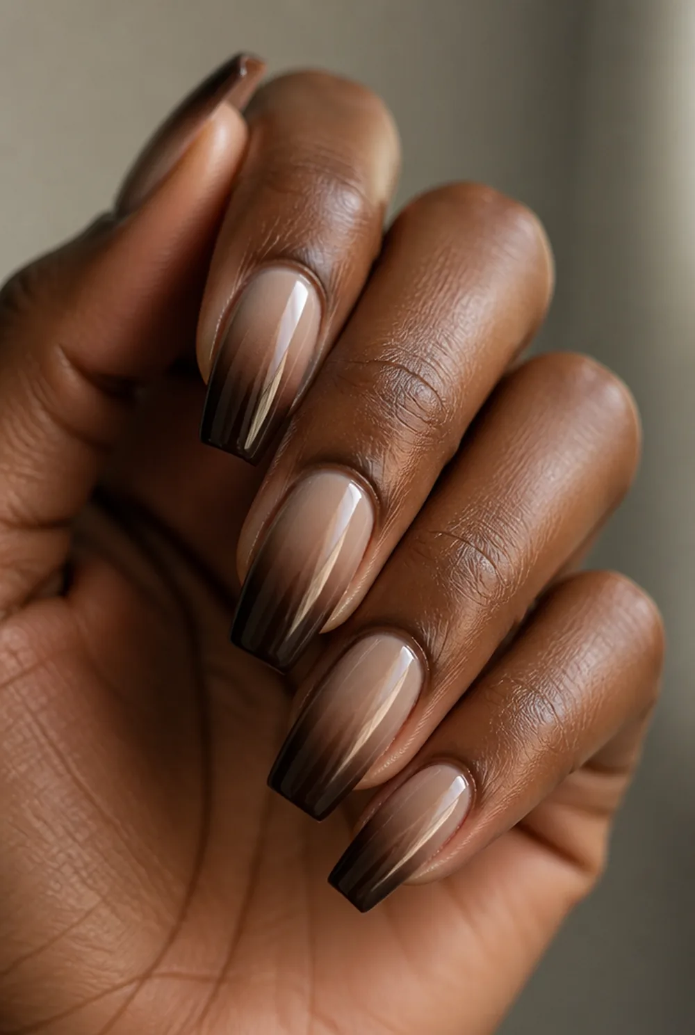 espresso ombre coffin nail art on deep brown skin