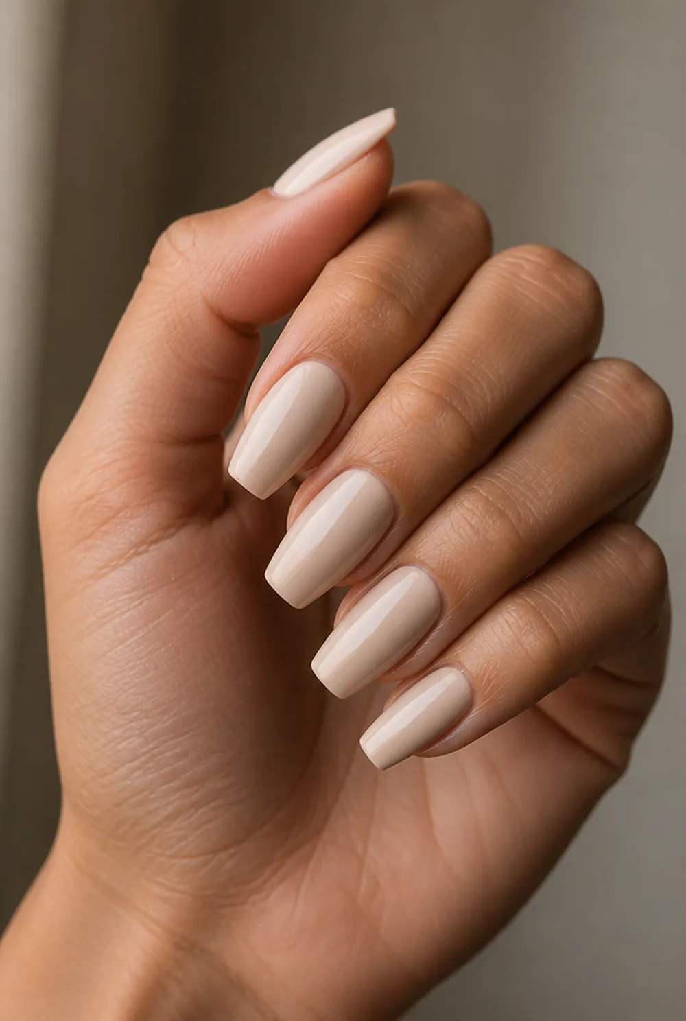 short latte coffin nail art on olive skin, long length