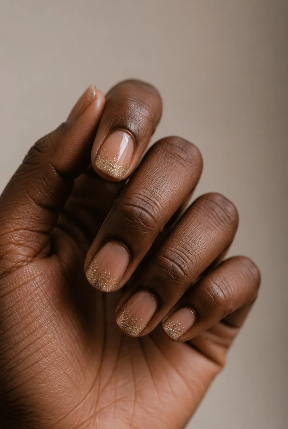 glitter cider tips nail art on deep brown skin