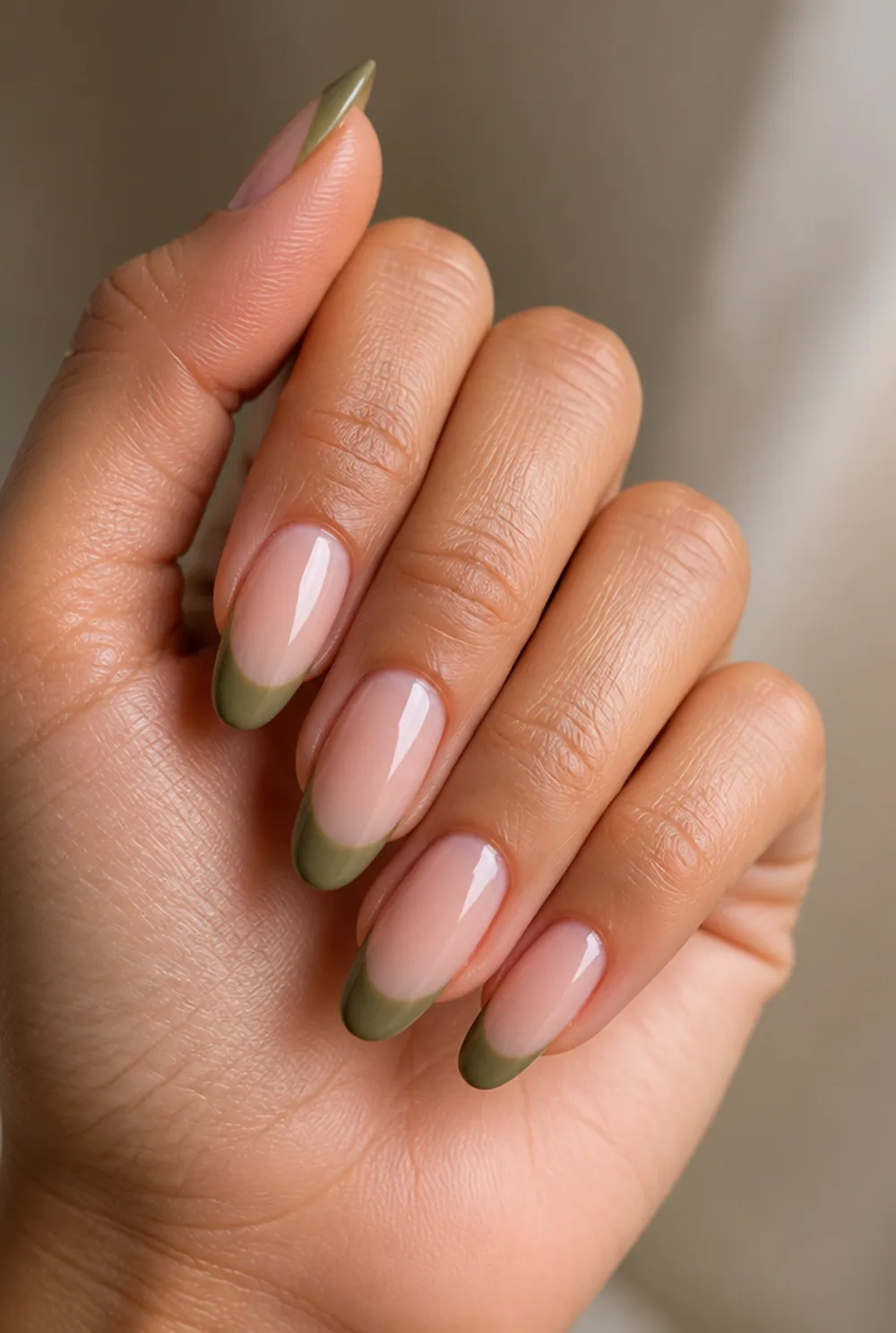 olive french nail art on olive skin, long length