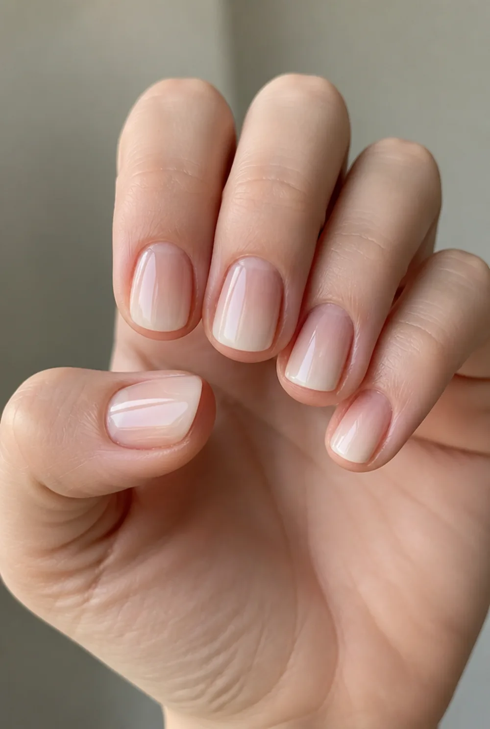 milky beige latte nails nail art on fair skin, short length
