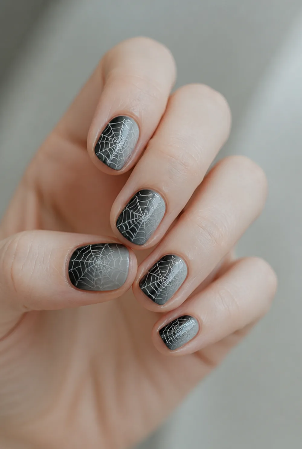 web ombre nail art on fair skin short length - PolishedAndPrettyNails.com web ombre nail art on fair skin, short length
