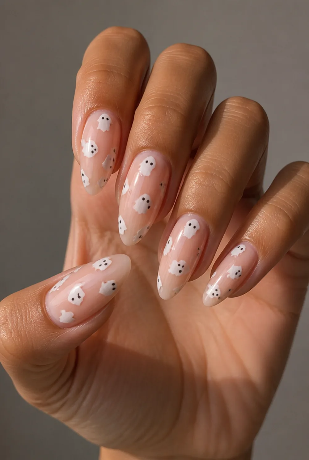 ghost french tips nail art on olive skin long length - PolishedAndPrettyNails.com ghost french tips nail art on olive skin, long length