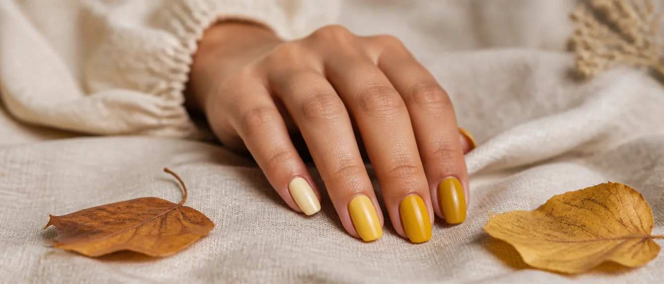 Fall nails 2026 butter yellow and mustard gradient manicure