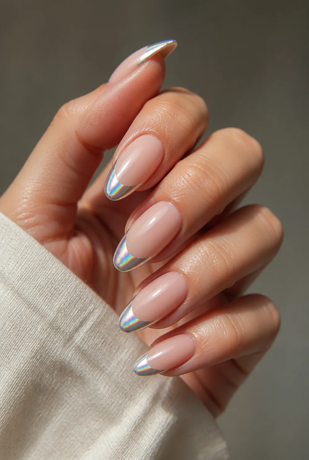 holographic chrome french tip nail art