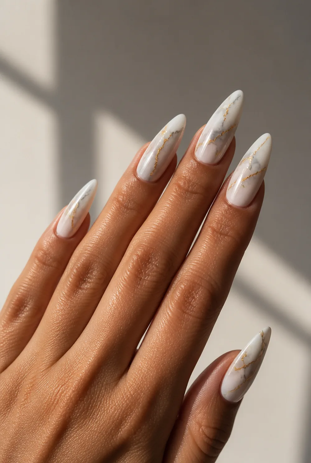 marble swirl nail art on olive skin long length - PolishedAndPrettyNails.com marble swirl nail art on olive skin, long length