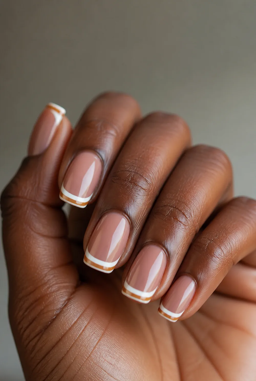 double french nail art on deep brown skin - PolishedAndPrettyNails.com double french nail art on deep brown skin