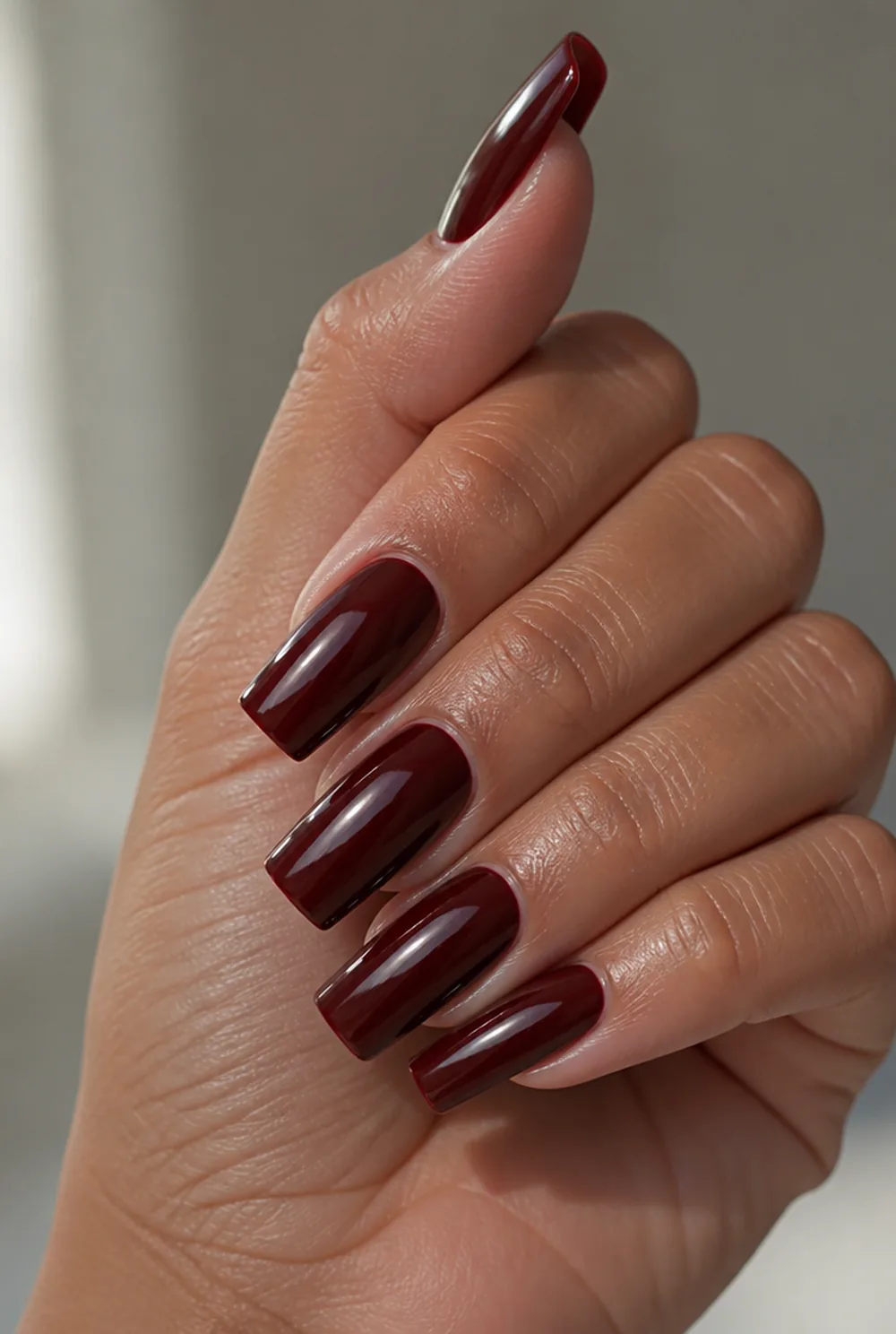 cherry cola gloss nail art on olive skin long length - PolishedAndPrettyNails.com cherry cola gloss nail art on olive skin, long length