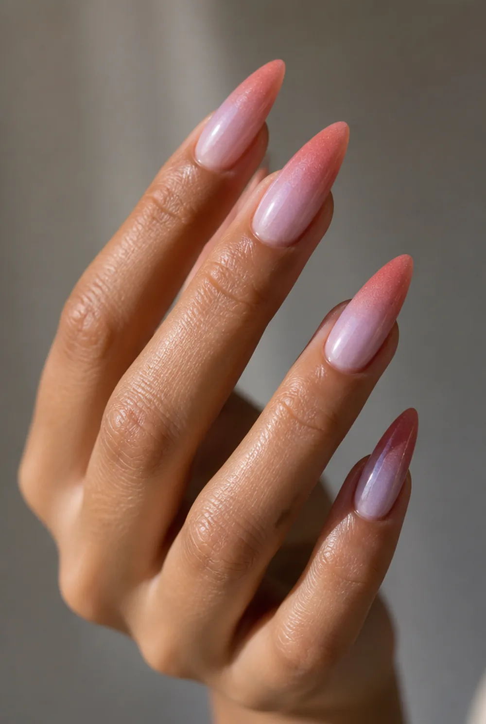 airbrushed gradient nail art on olive skin long length - PolishedAndPrettyNails.com airbrushed gradient nail art on olive skin, long length