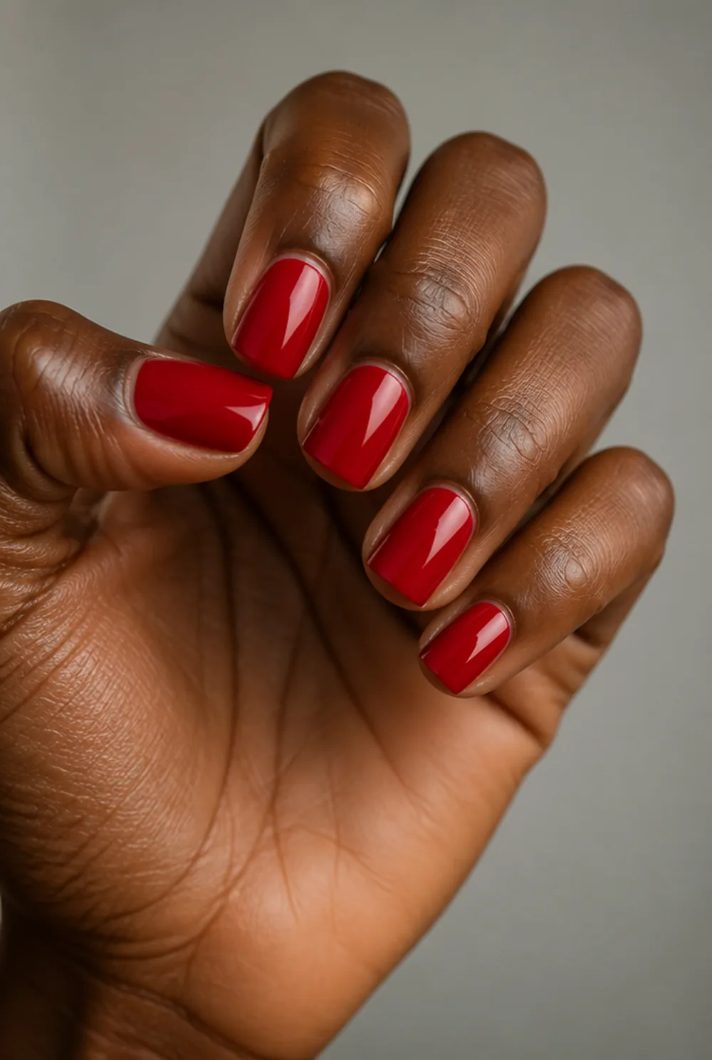 long square classic red nail art on deep brown skin - PolishedAndPrettyNails.com long square classic red nail art on deep brown skin