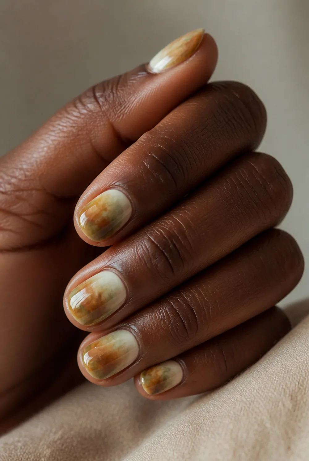 fall foliage watercolor nail art on deep brown skin