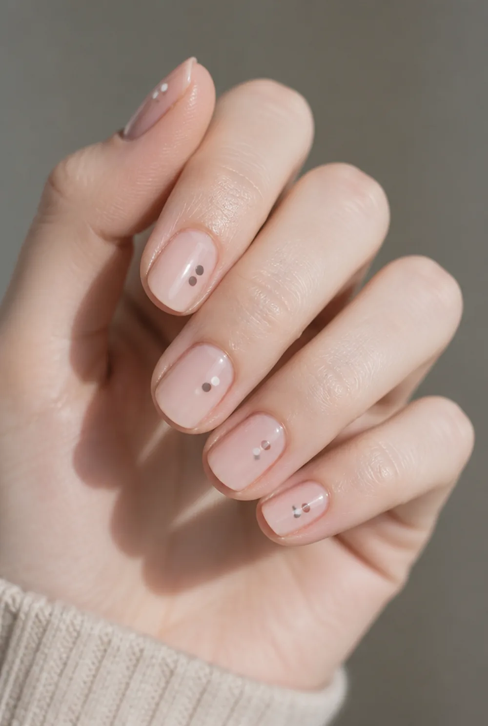 floating dots nail art on fair skin, short length