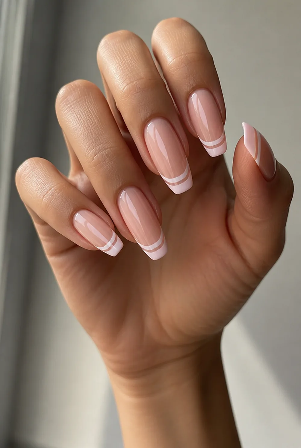 double french nail art on olive skin, long length