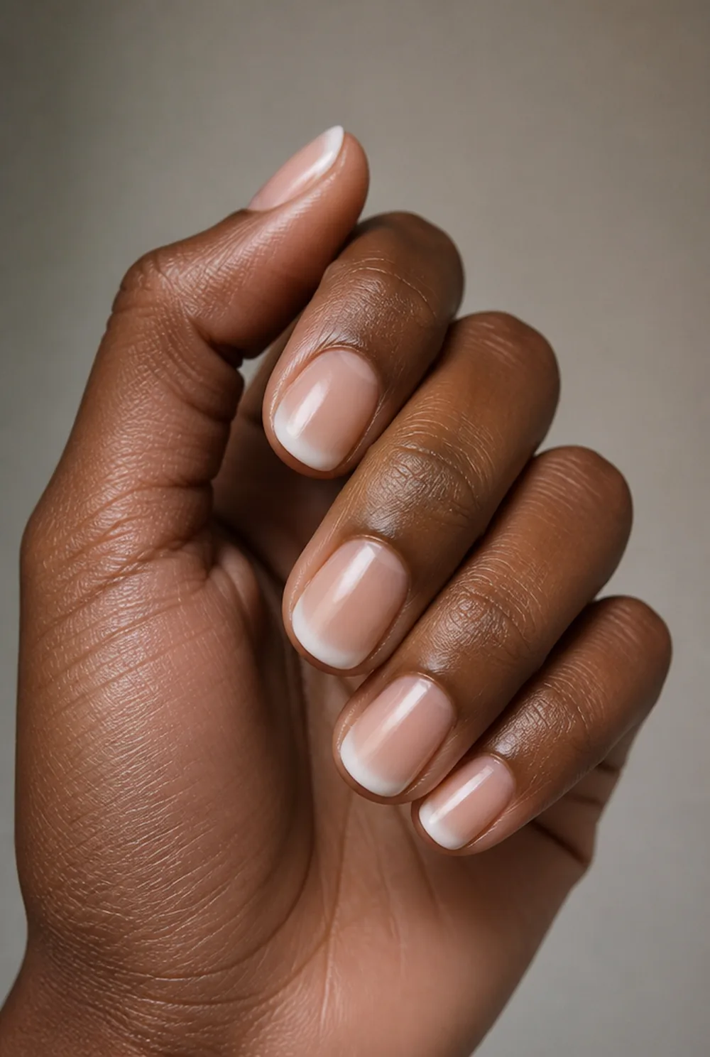 airbrushed french nail art on deep brown skin